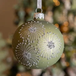 Lot de 6 boules de Noël en verre (D80 mm) Feux d'artifice Vert romarin