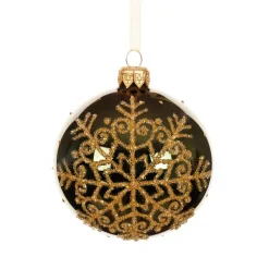 Lot de 6 boules de Noël en verre (D80 mm) Flocon pailleté Vert sapin