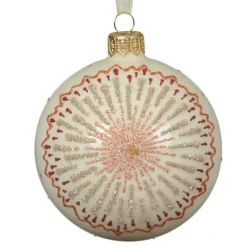 Lot de 6 boules de Noël en verre (D80 mm) Médaillon étoilé Blanc laine