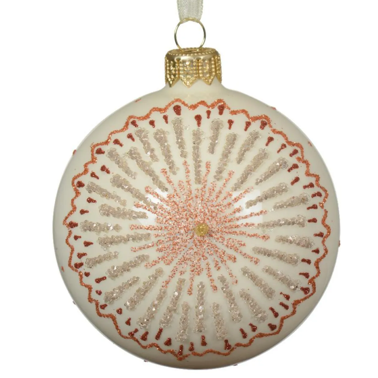 Lot de 6 boules de Noël en verre (D80 mm) Médaillon étoilé Blanc laine