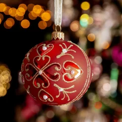 Lot de 6 boules de Noël en verre (D80 mm) Baroque Rouge