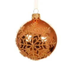 Lot de 6 boules de Noël en verre (D80 mm) Flocon pailleté Orange