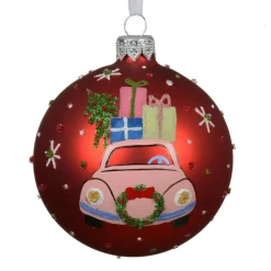 Lot de 6 boules de Noël en verre (D80 mm) Voiture festive Rouge