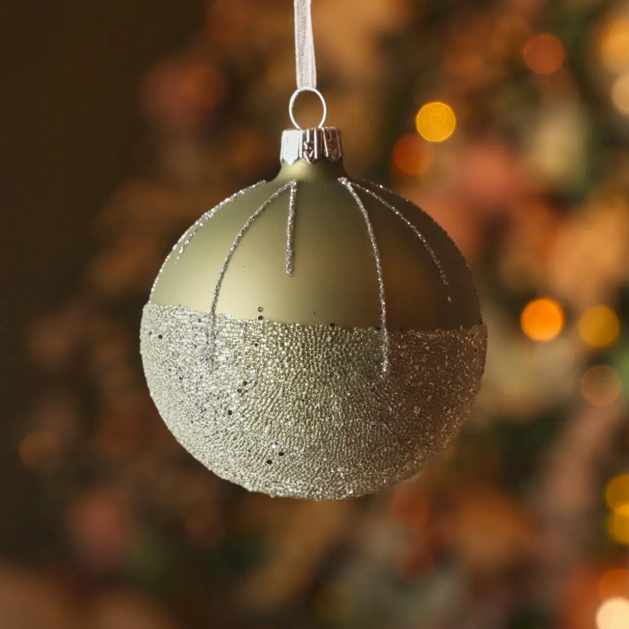 Lot de 6 boules de Noël en verre (D80 mm) Ballotine Vert Romarin