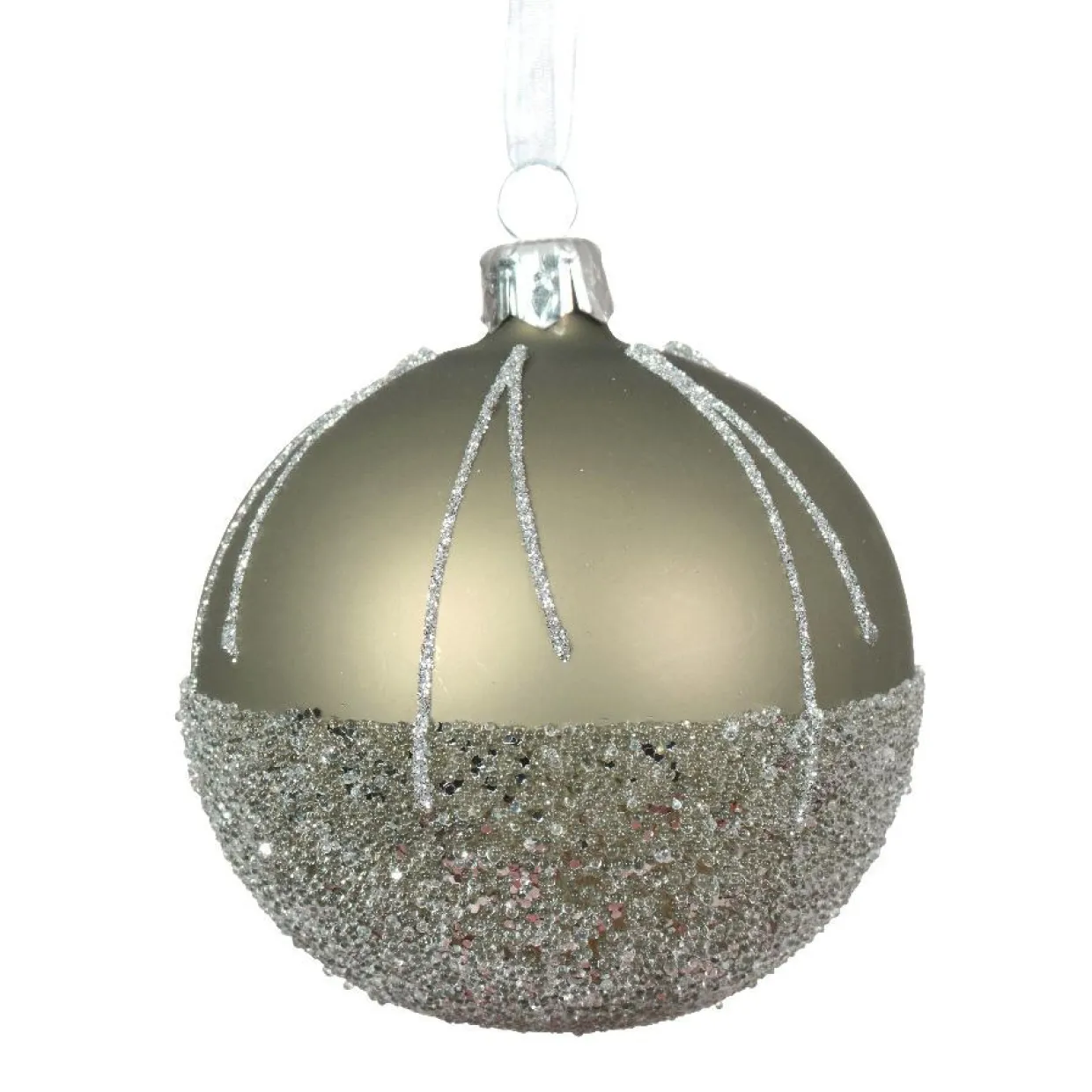 Lot de 6 boules de Noël en verre (D80 mm) Ballotine Vert Romarin