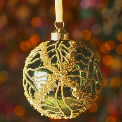 Lot de 3 boules de Noël en verre (D80 mm) Shiny sequins Vert sapin