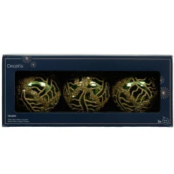 Lot de 3 boules de Noël en verre (D80 mm) Shiny sequins Vert sapin