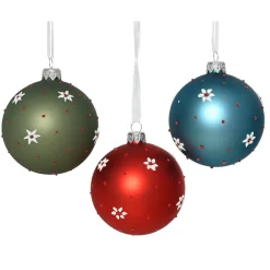 Lot de 6 boules de Noël en verre (D80 mm) Fleurs et pois Multicolore