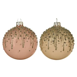 Lot de 6 boules de Noël en verre (D80 mm) Givrées Rose poudré