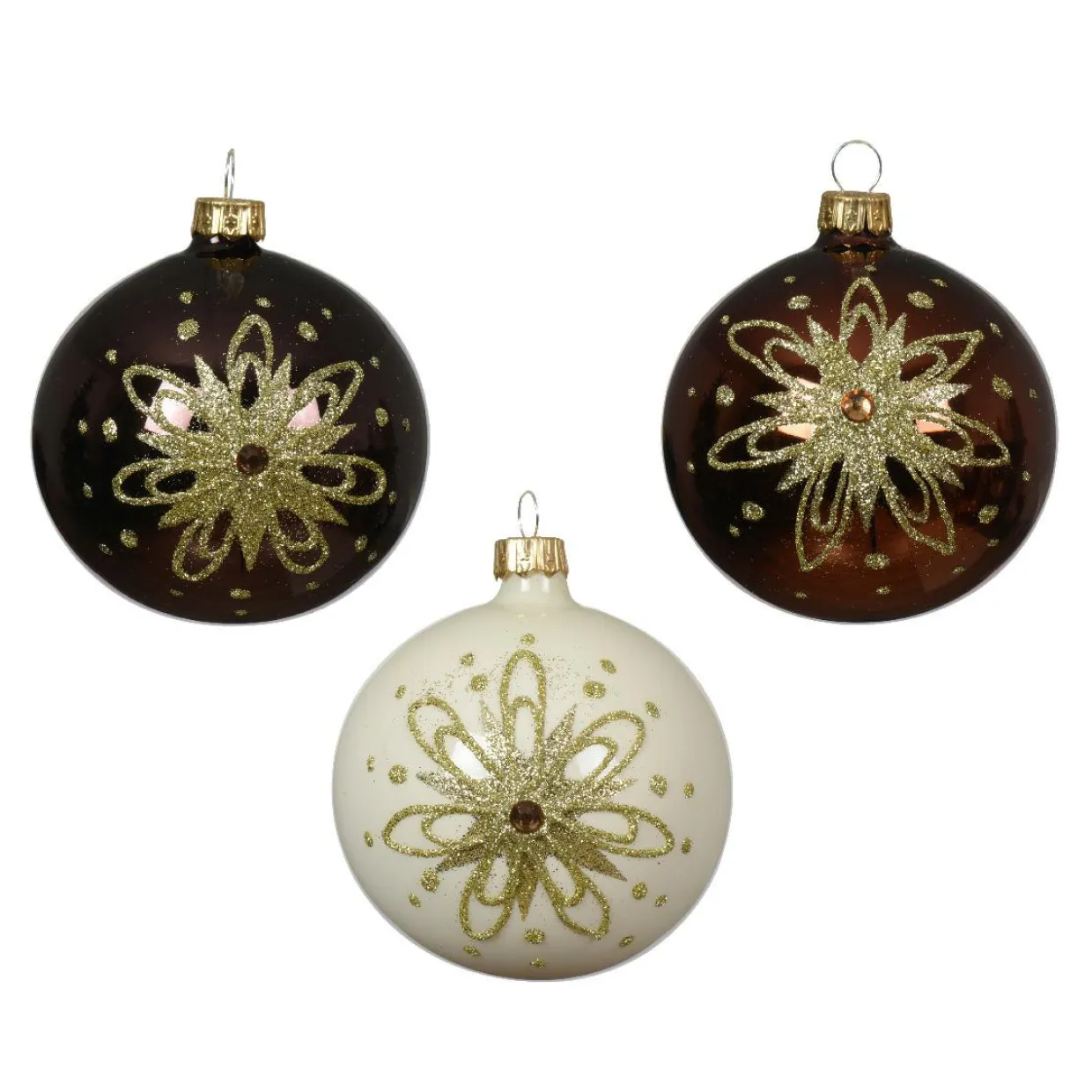 Lot de 6 boules de Noël en verre (D80 mm) Pétales dorées Noir truffé