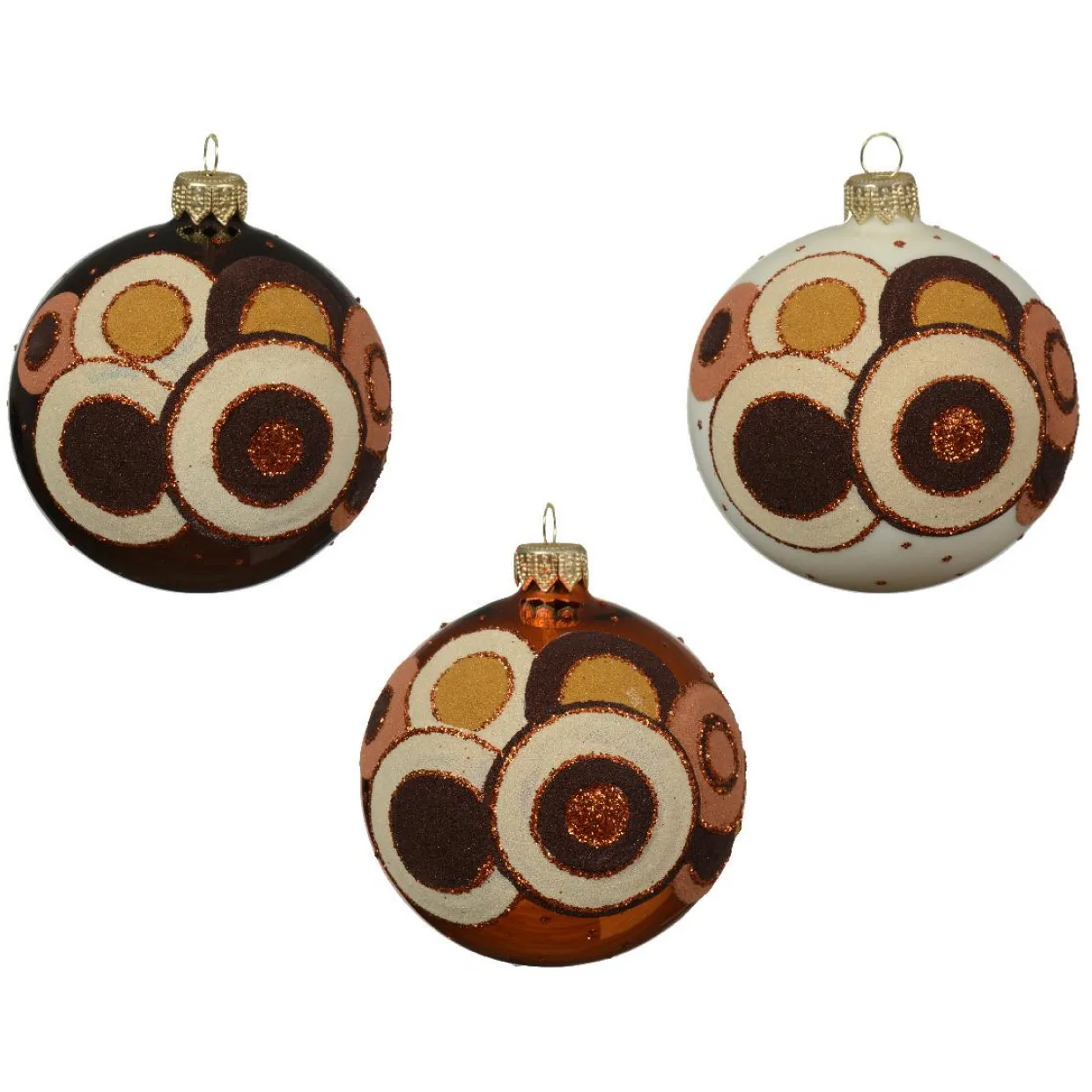 Lot de 6 boules de Noël en verre (D80 mm) Rétro Noir truffé et citrouille