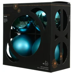 Lot de 4 Boules de Noël en verre (D100 mm) Boréal Bleu pétillant