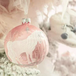 Lot de 6 boules de Noël en verre Licorne Rose poudré
