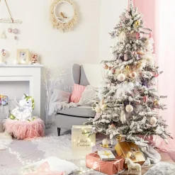 Lot de 6 boules de Noël en verre Licorne Rose poudré
