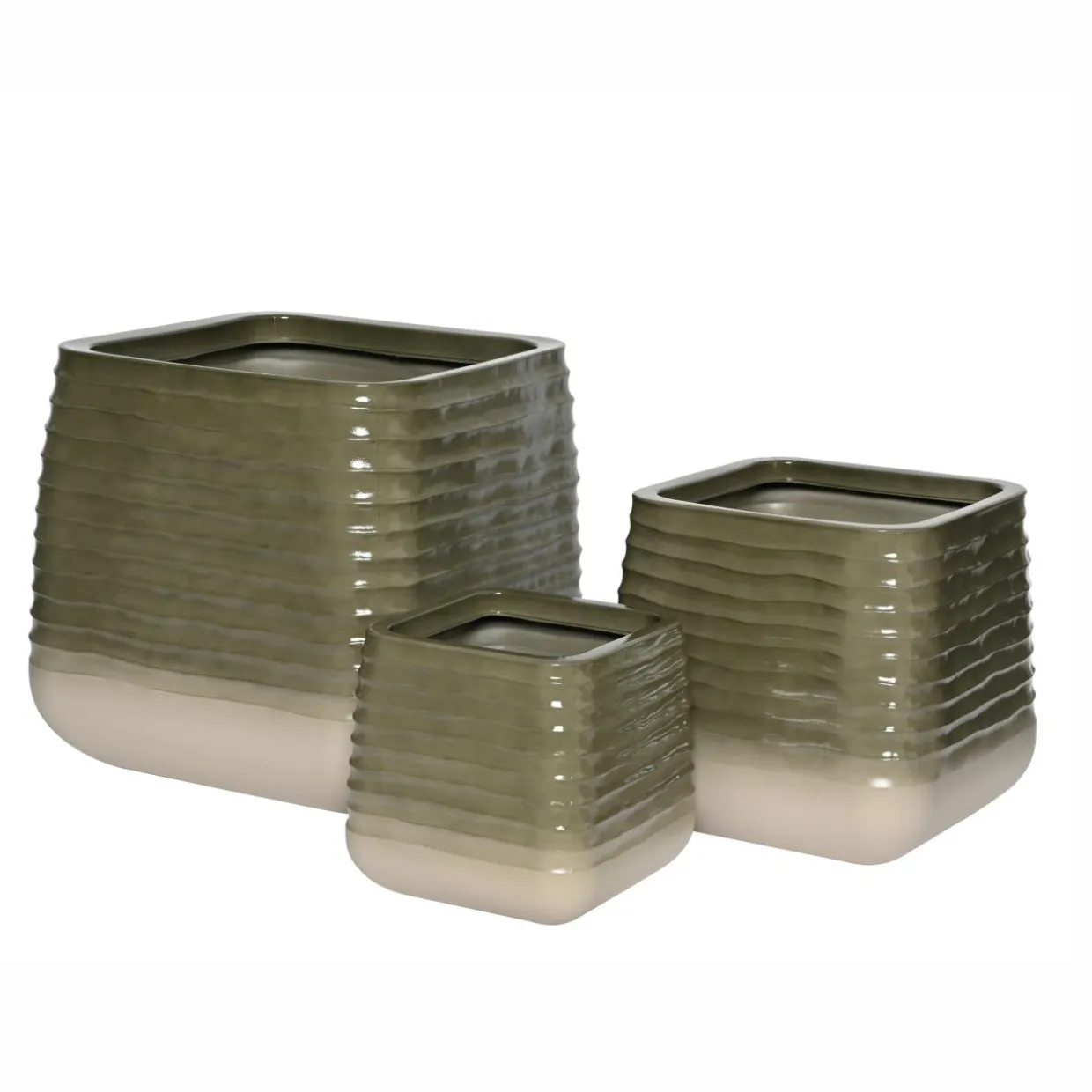 Lot de 3 cache-pots d'extérieur carrés (H49-37-27 cm) Jamie Gris et beige