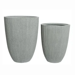 Lot de 2 cache-pots d'extérieur (H57-48 cm) Lennox strié Gris clair