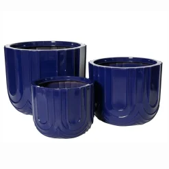 Lot de 3 cache-pots d'extérieur ronds (H36-30-24 cm) Milo Bleu roi