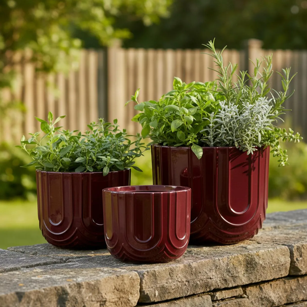 Lot de 3 cache-pots d'extérieur ronds (H36-30-24 cm) Milo Bordeaux