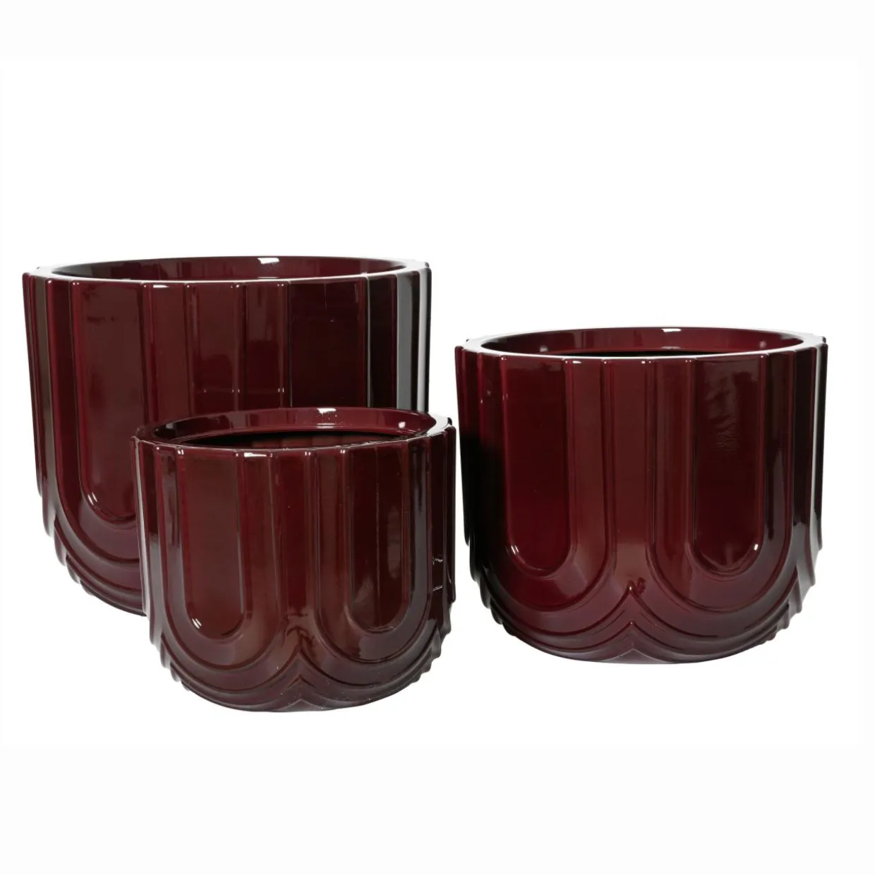 Lot de 3 cache-pots d'extérieur ronds (H36-30-24 cm) Milo Bordeaux