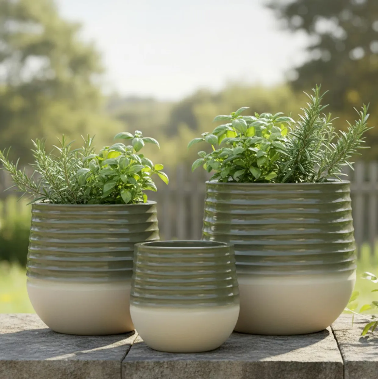 Lot de 3 cache-pots d'extérieur ronds (H49-37-27 cm) Jamie Gris et beige