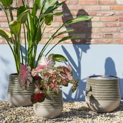 Lot de 3 cache-pots d'extérieur ronds (H49-37-27 cm) Jamie Gris et beige