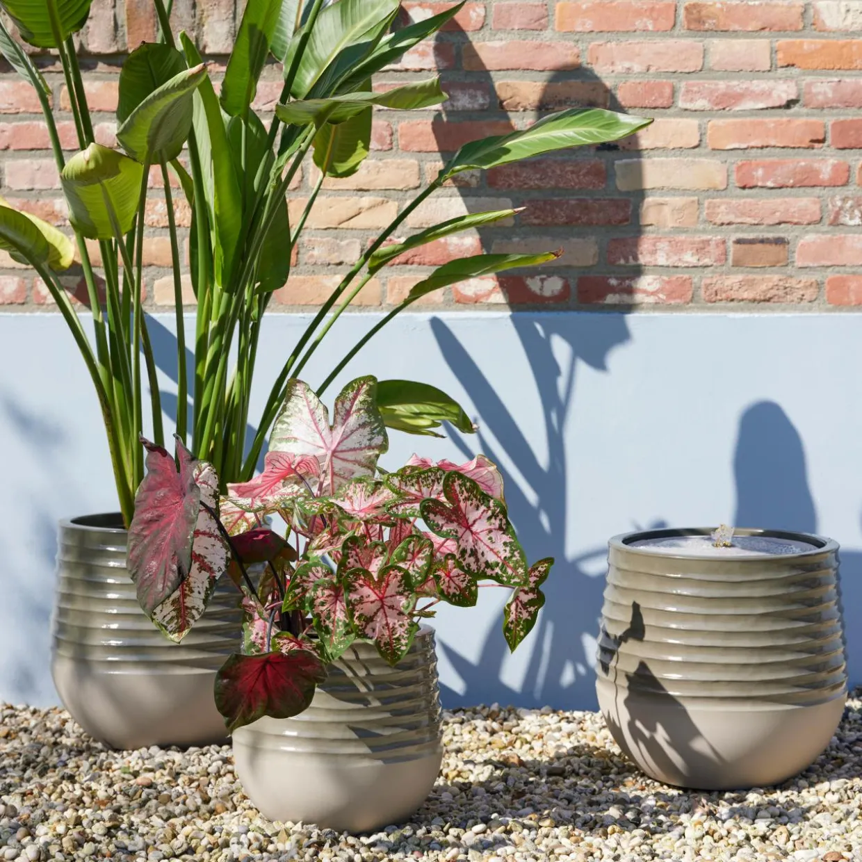 Lot de 3 cache-pots d'extérieur ronds (H49-37-27 cm) Jamie Gris et beige