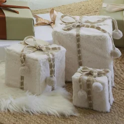 Lot de 3 cadeaux (H21 cm) Fourrure douceur Blanc laine