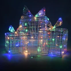 Lot de 3 cadeaux lumineux 90 LED (H15 cm) Santa Multicolore