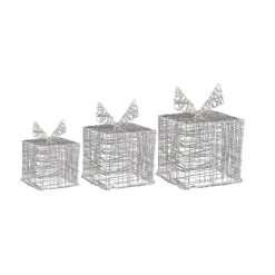 Lot de 3 cadeaux lumineux 90 LED (H20 cm) Santa Blanc chaud