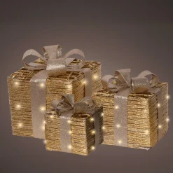 Lot de 3 cadeaux lumineux à piles 30 LED (H30 cm) Westfield Or et Blanc chaud