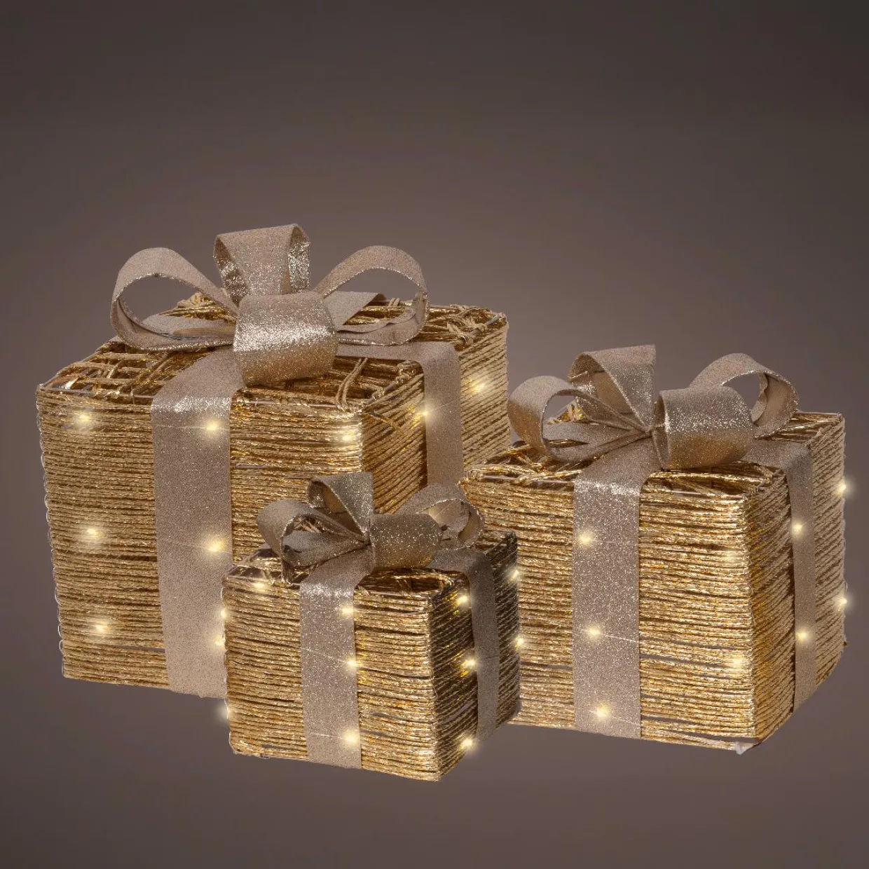 Lot de 3 cadeaux lumineux à piles 30 LED (H30 cm) Westfield Or et Blanc chaud