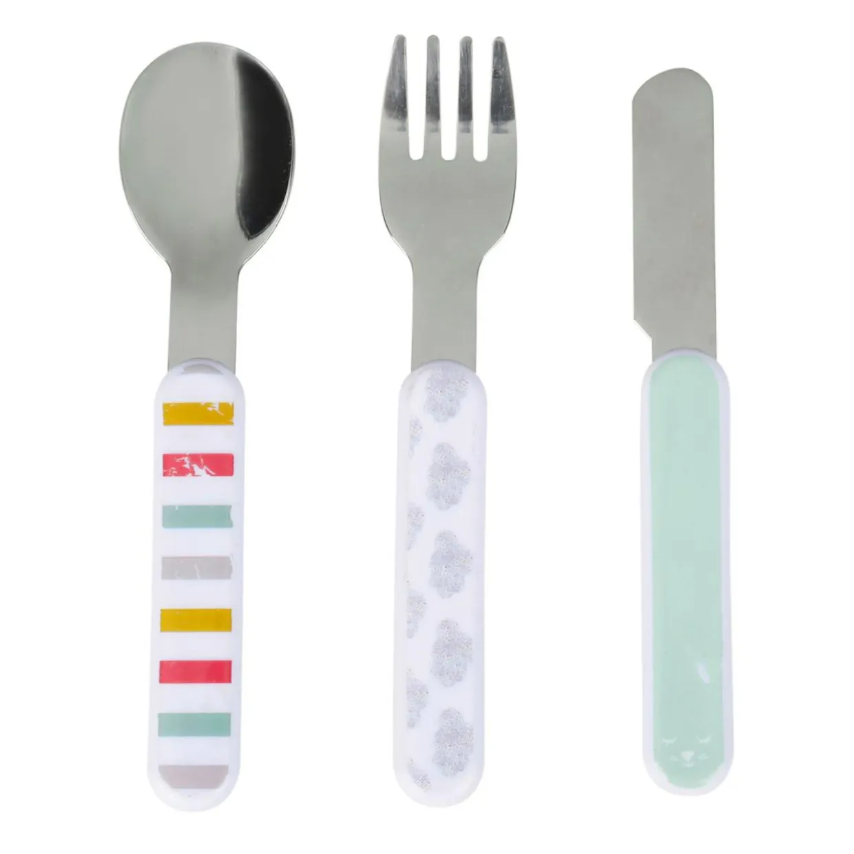 Lot de 3 couverts bébé plastique et inox Josy Multicolore