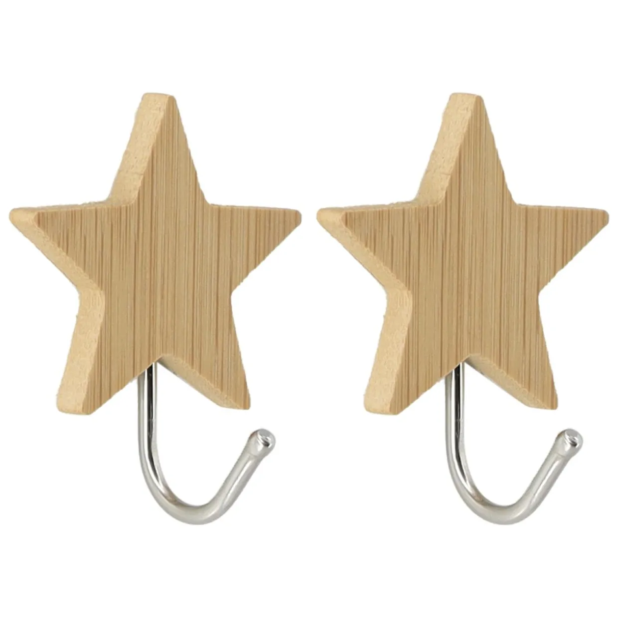 Lot de 2 crochets adhésifs 3M bambou (H6 cm) Etoiles