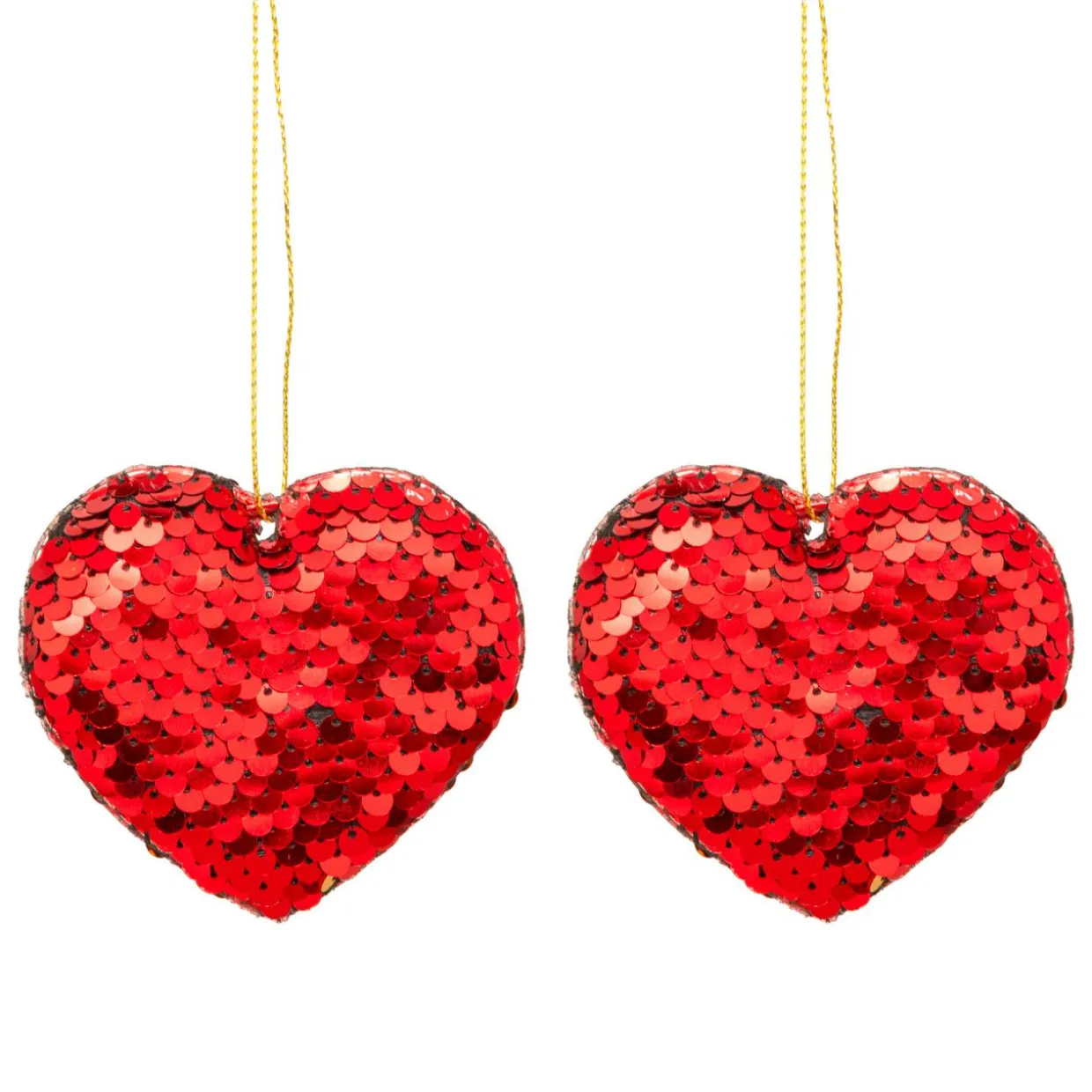 Lot de 2 cœurs à suspendre (H7 cm) Sequins Rouge