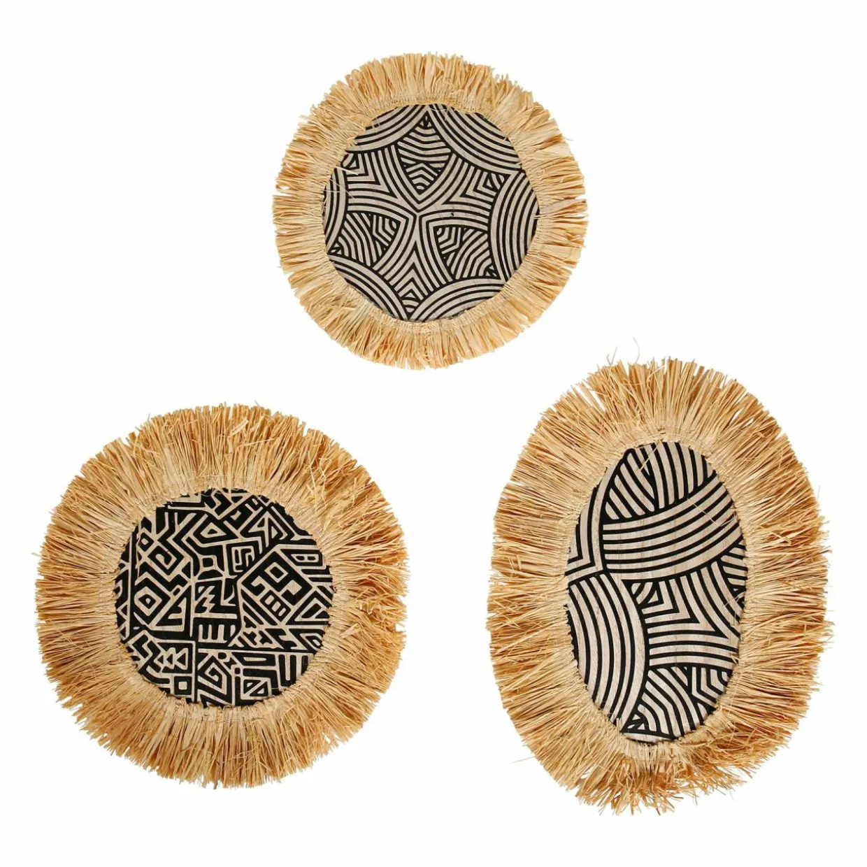 Lot de 3 décorations murales fibres naturelles (H32 cm) Nairobi Noir