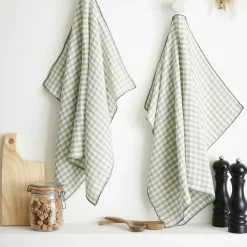 Lot de 2 essuie-main gaze de coton (50 x 70 cm) Gaïa vichy Vert eucalyptus