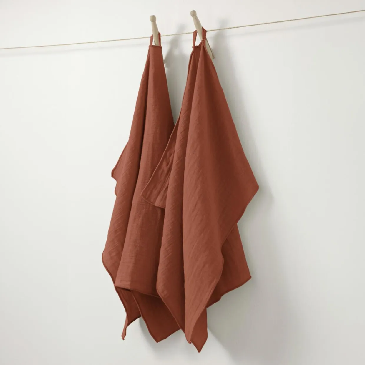 Lot de 2 essuie-mains gaze de coton (70 cm) Gaïa Terracotta