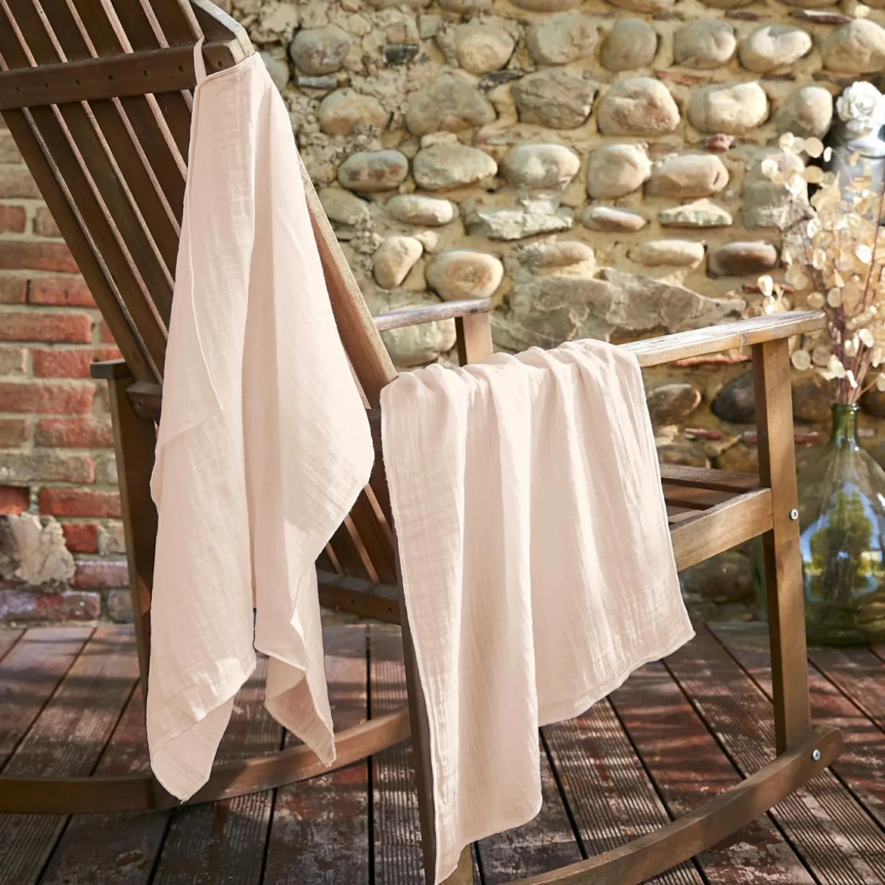 Lot de 2 essuie-mains gaze de coton (70 cm) Gaïa Rose poudré