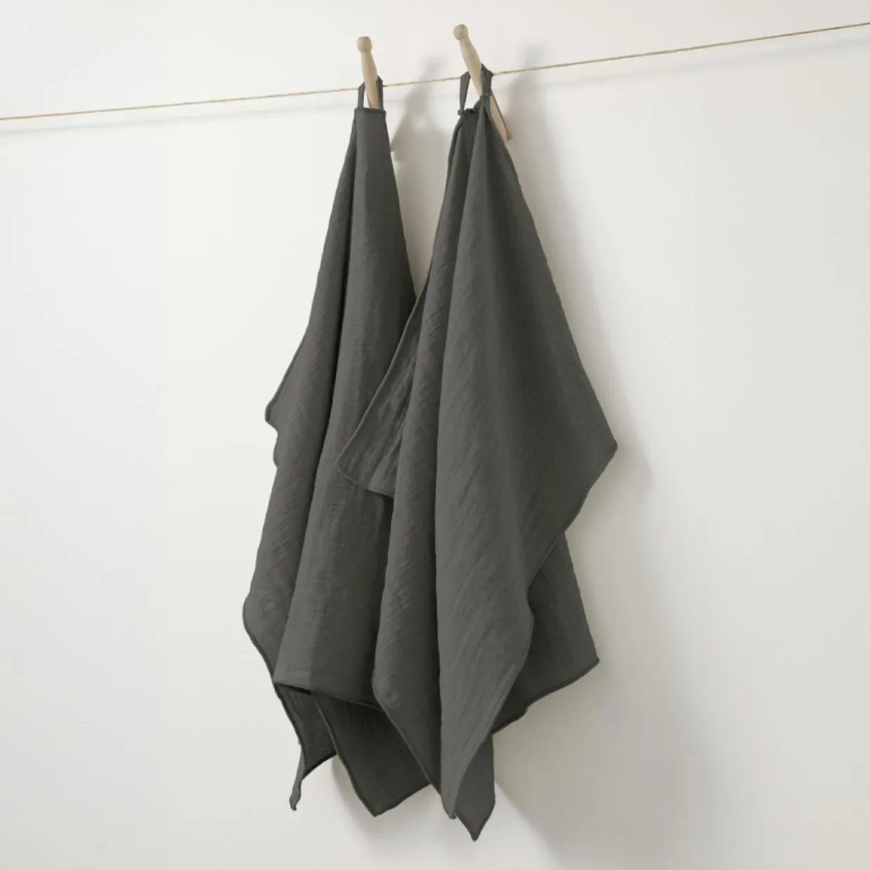 Lot de 2 essuie-mains gaze de coton (70 cm) Gaïa Gris granit