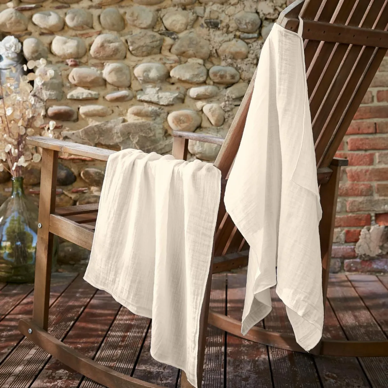 Lot de 2 essuie-mains gaze de coton (70 cm) Gaïa Beige pampa