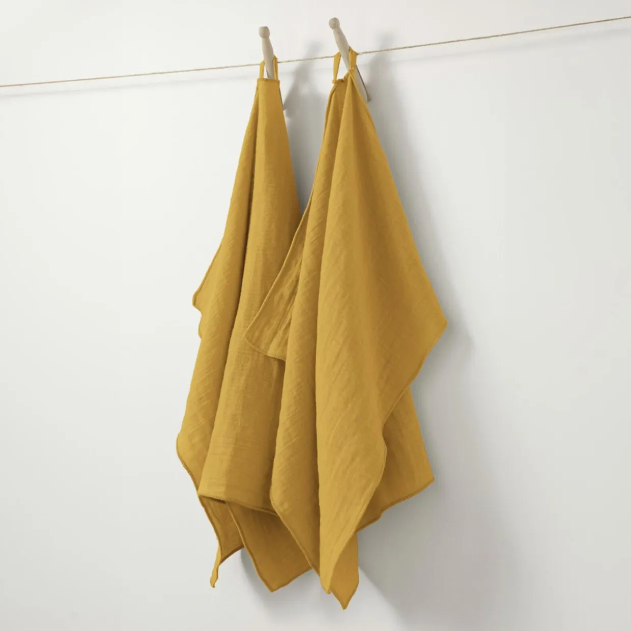 Lot de 2 essuie-mains gaze de coton (70 cm) Gaïa Jaune safran