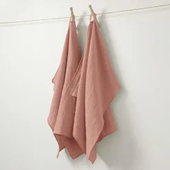 Lot de 2 essuie-mains gaze de coton (70 cm) Gaïa Rose pêche