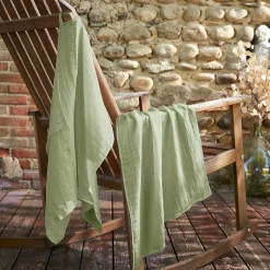 Lot de 2 essuie-mains gaze de coton (70 cm) Gaïa Vert tilleul