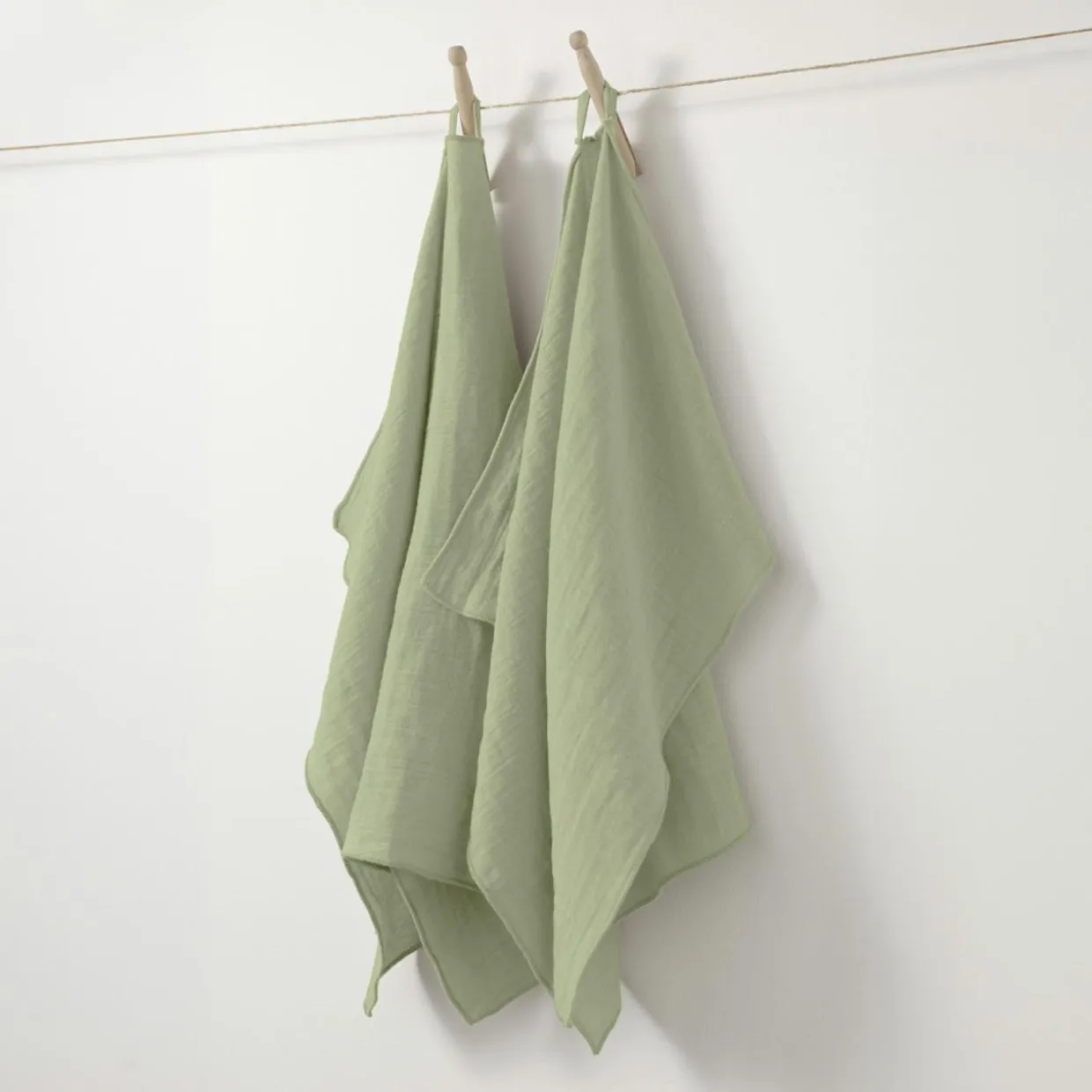 Lot de 2 essuie-mains gaze de coton (70 cm) Gaïa Vert tilleul