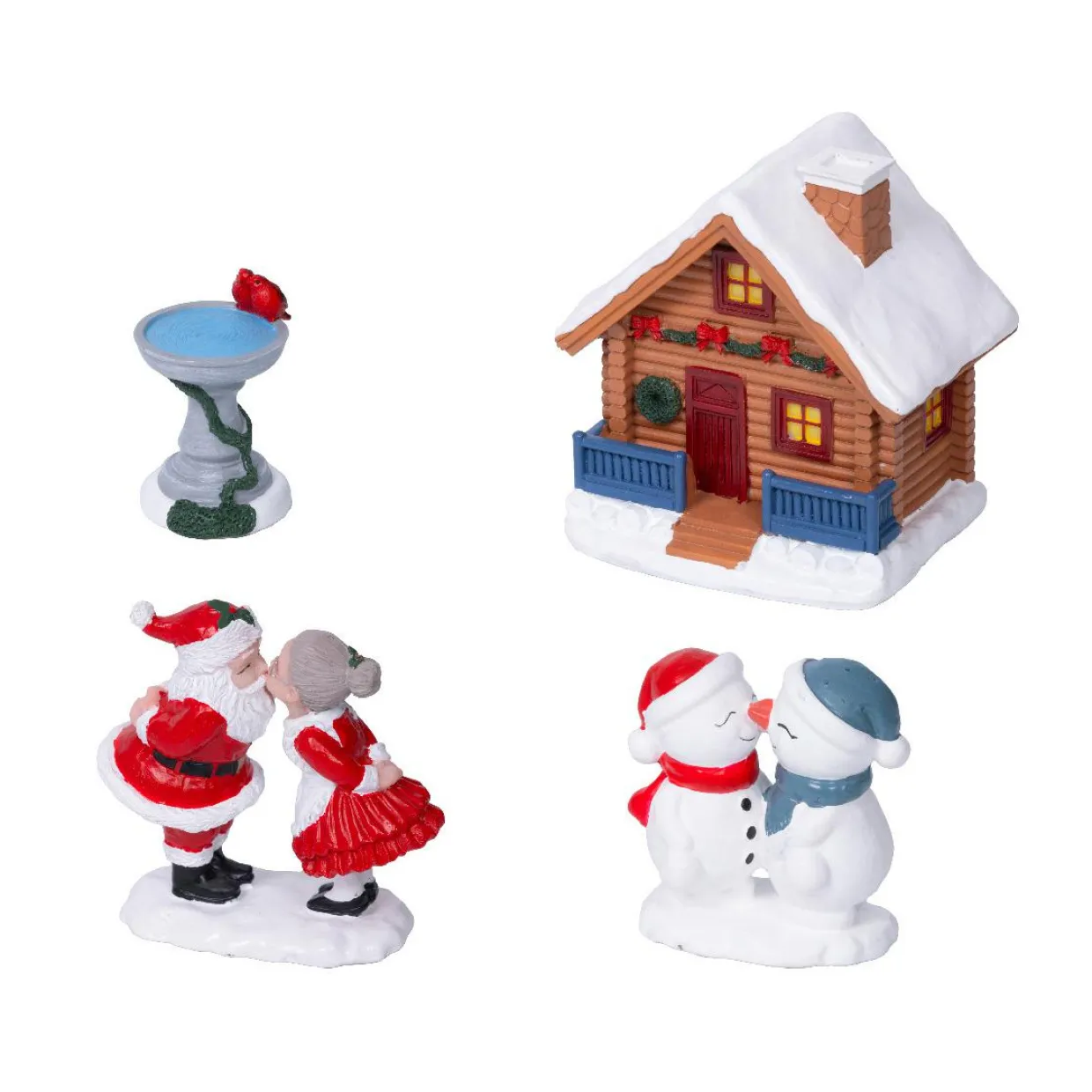 Lot de 4 figurines pour village (H10 cm) Les Amoureux de Noël et maison