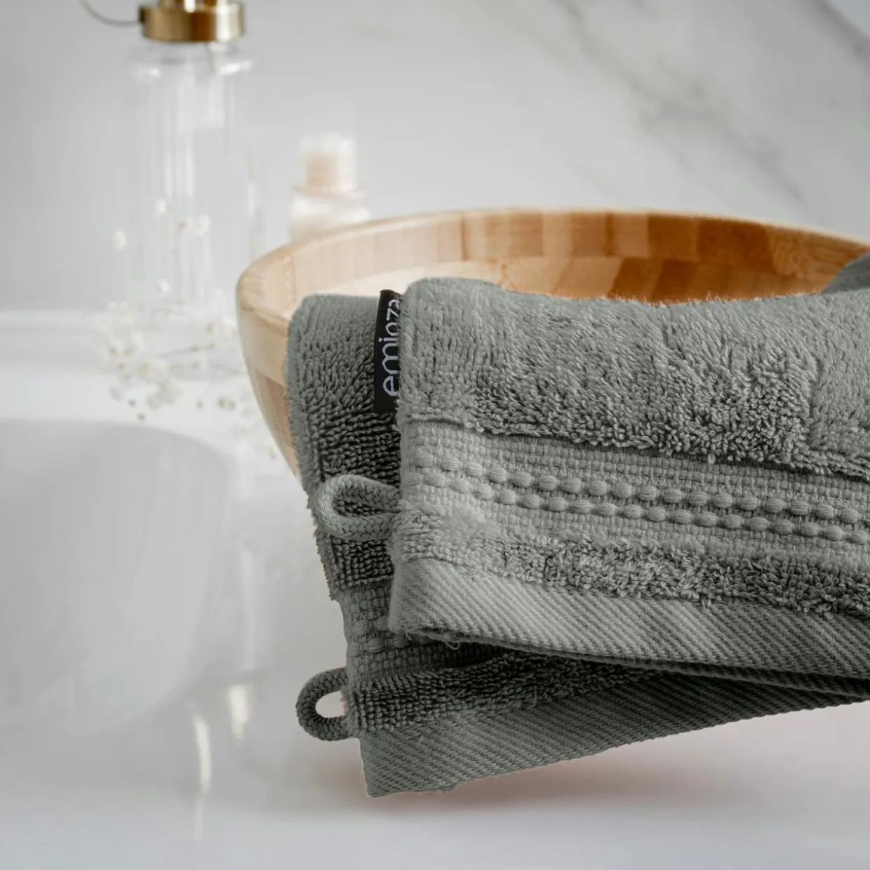 Lot de 2 gants de toilette coton bio (15 x 21 cm) Méline Vert romarin
