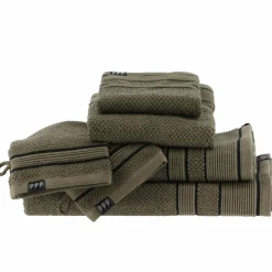 Lot de 2 gants de toilette coton (15 x 21 cm) Black Line Joia Vert kaki / noir