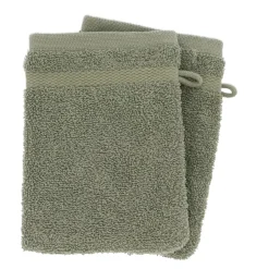 Lot de 2 gants de toilette coton (15 x 21 cm) Timeless Vert kaki