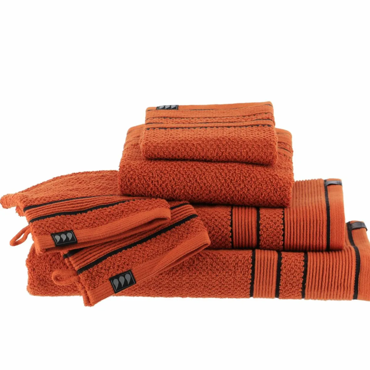 Lot de 2 gants de toilette coton (15 x 21 cm) Black Line Joia Terracotta / noir