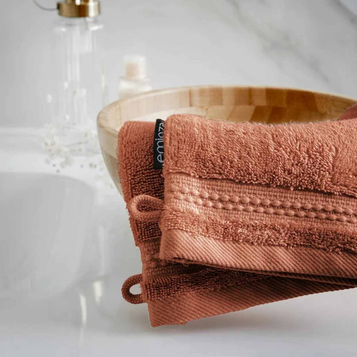 Lot de 2 gants de toilette coton bio (15 x 21 cm) Méline Terracotta